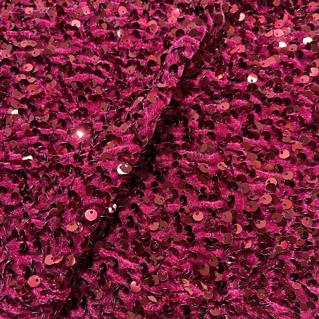 Burgundy heavy luxury velvet 5mm sequin solid embroidery fabric for party dress