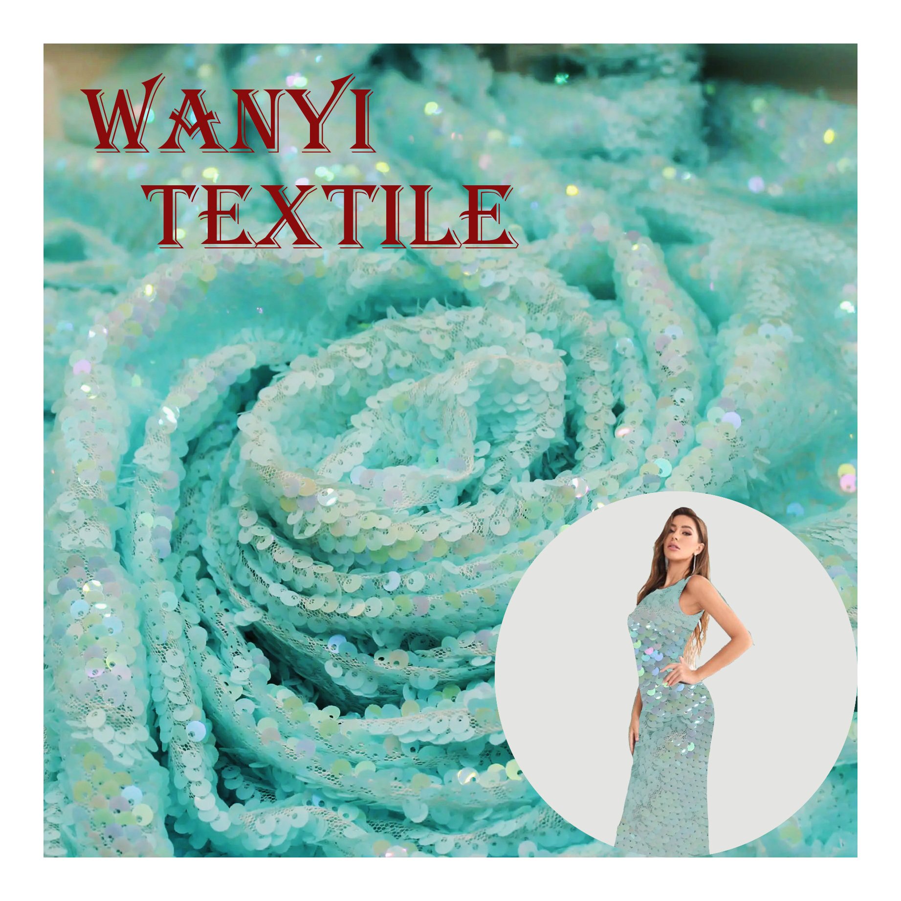 Wholesale Light Blue Multi Color Tulle Lace 5MM Recycled reversible Sequin Fabric Fish Scale Sequin Embroidery For Part Dress