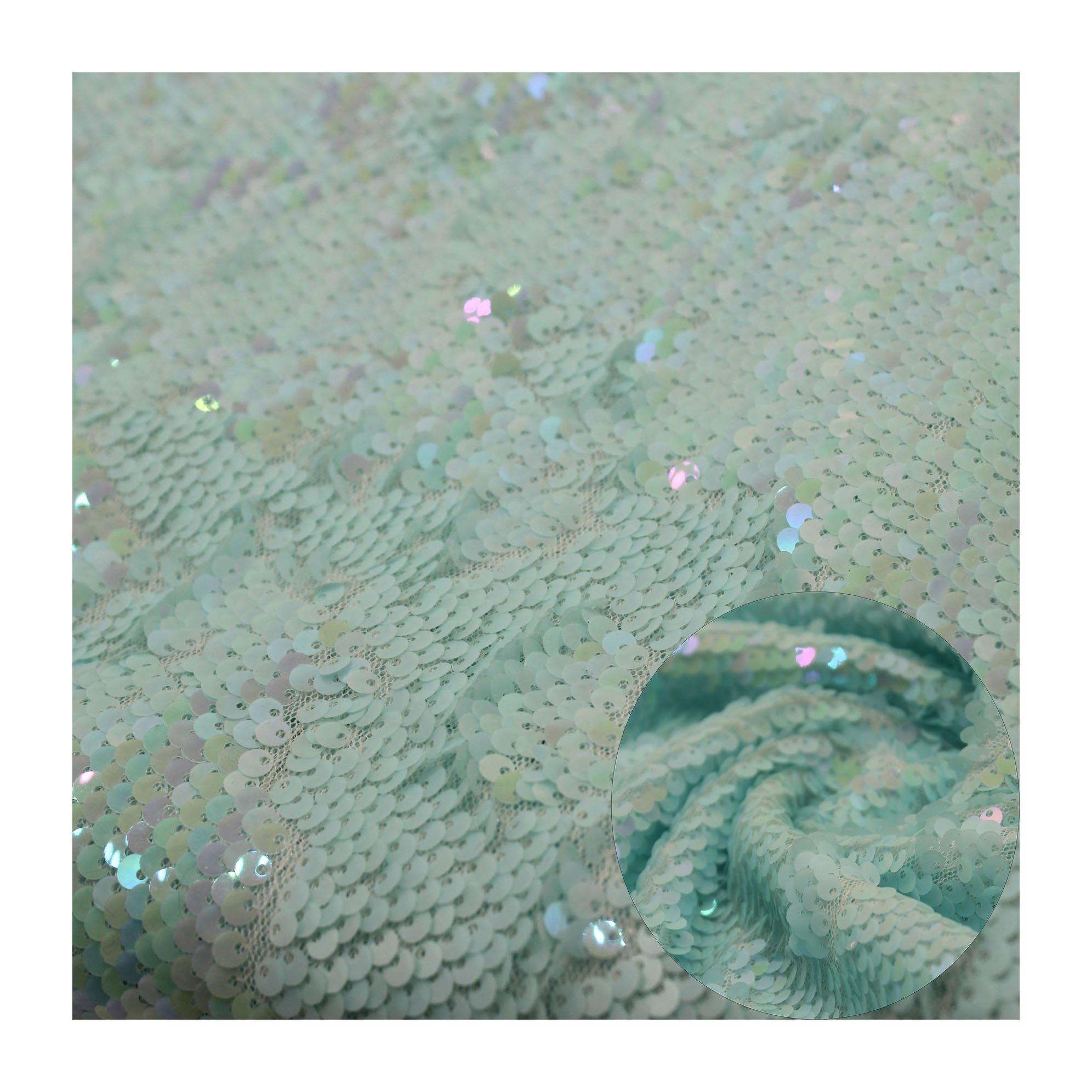 Wholesale Light Blue Multi Color Tulle Lace 5MM Recycled reversible Sequin Fabric Fish Scale Sequin Embroidery For Part Dress