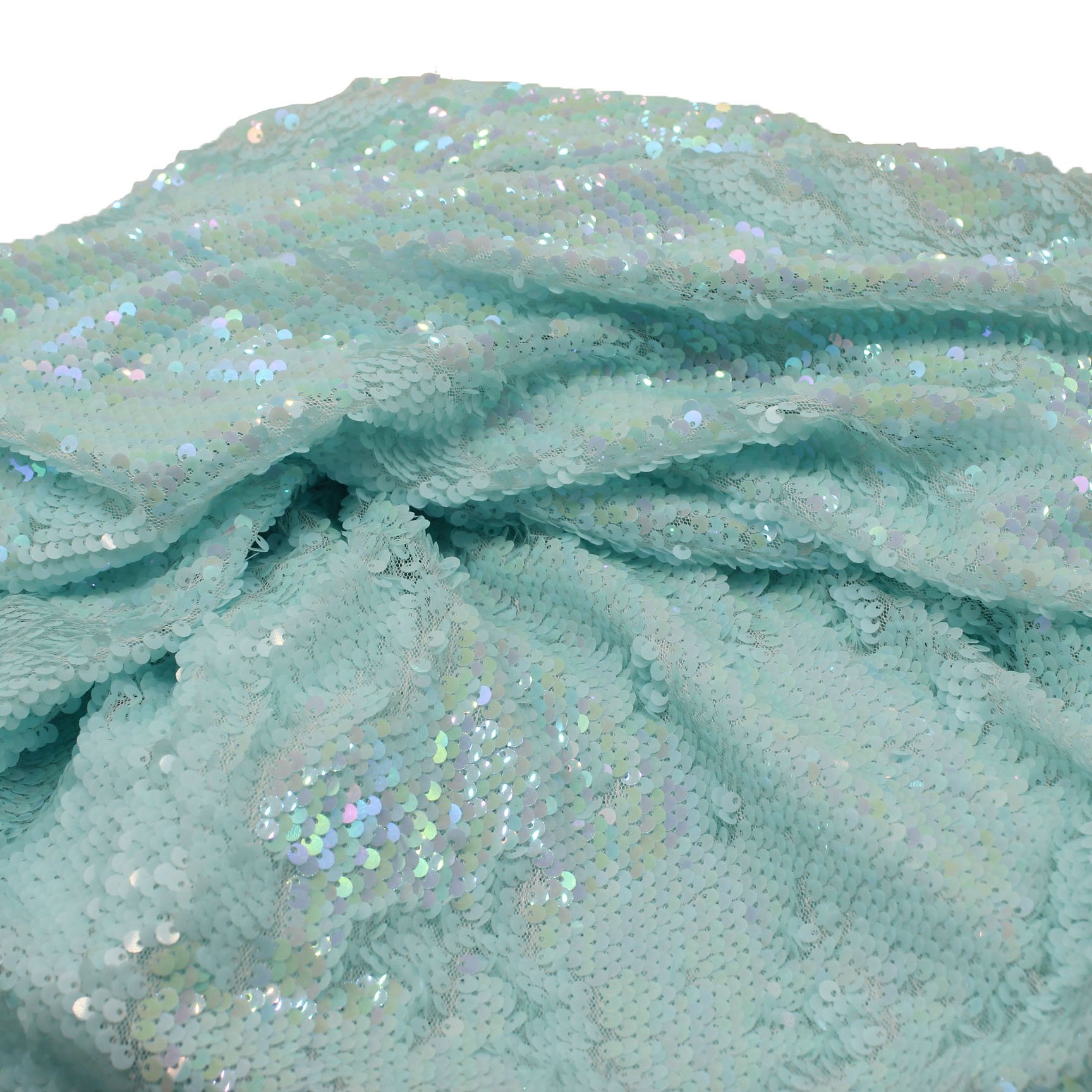 Wholesale Light Blue Multi Color Tulle Lace 5MM Recycled reversible Sequin Fabric Fish Scale Sequin Embroidery For Part Dress
