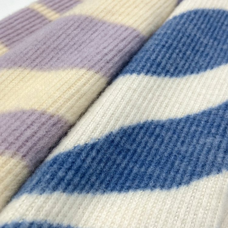 Soft quality polyester rayon spandex knitted 230GSM custom digital printed rib hacci brushed sweater fabric