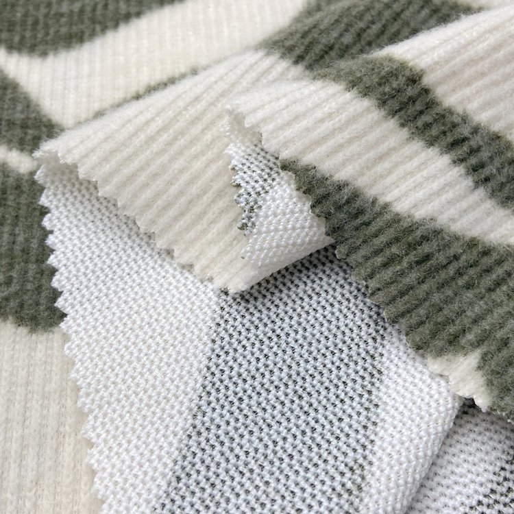 Soft quality polyester rayon spandex knitted 230GSM custom digital printed rib hacci brushed sweater fabric