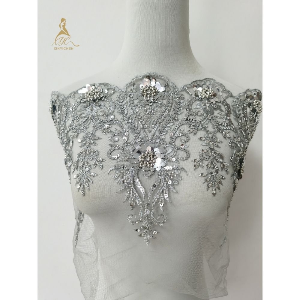 wholesale price 3D Flower high quality diamond sequin beaded embroidery lace diy trimming for wedding dress