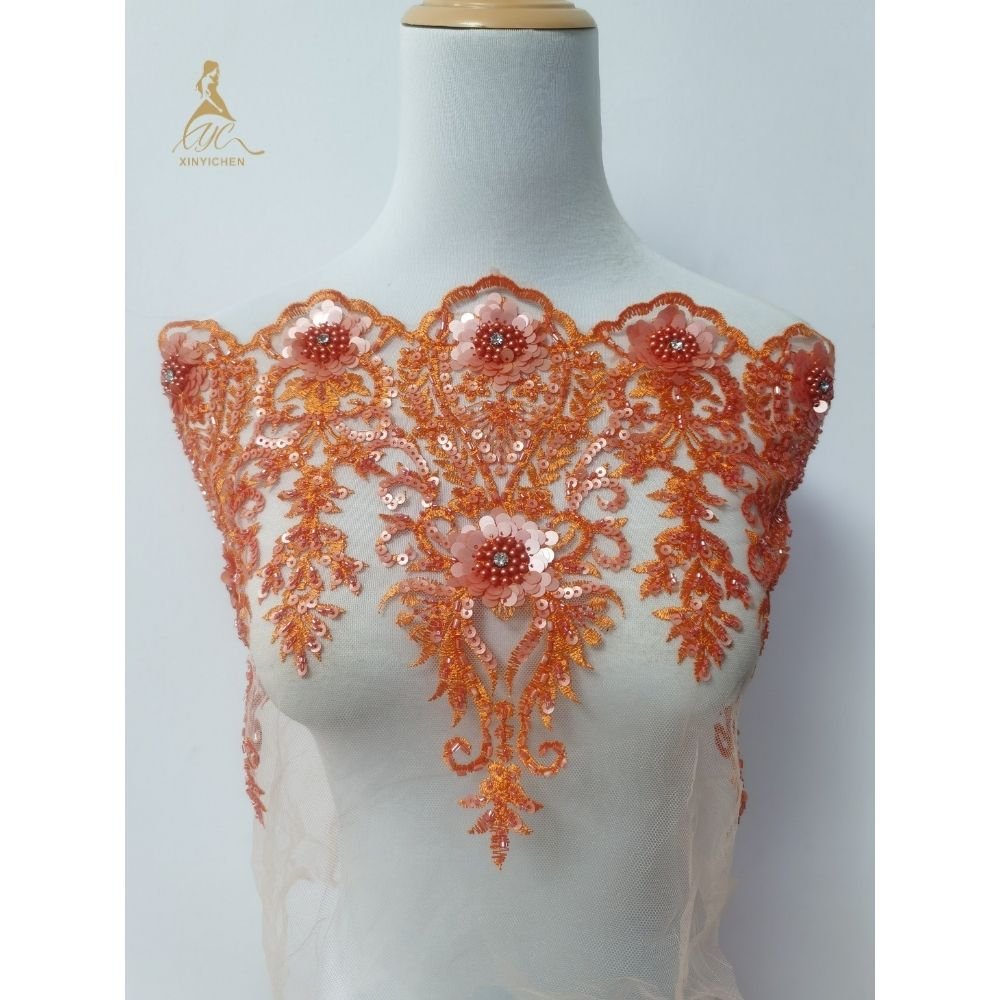 wholesale price 3D Flower high quality diamond sequin beaded embroidery lace diy trimming for wedding dress