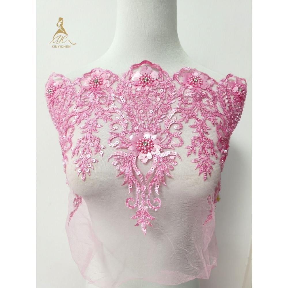 wholesale price 3D Flower high quality diamond sequin beaded embroidery lace diy trimming for wedding dress
