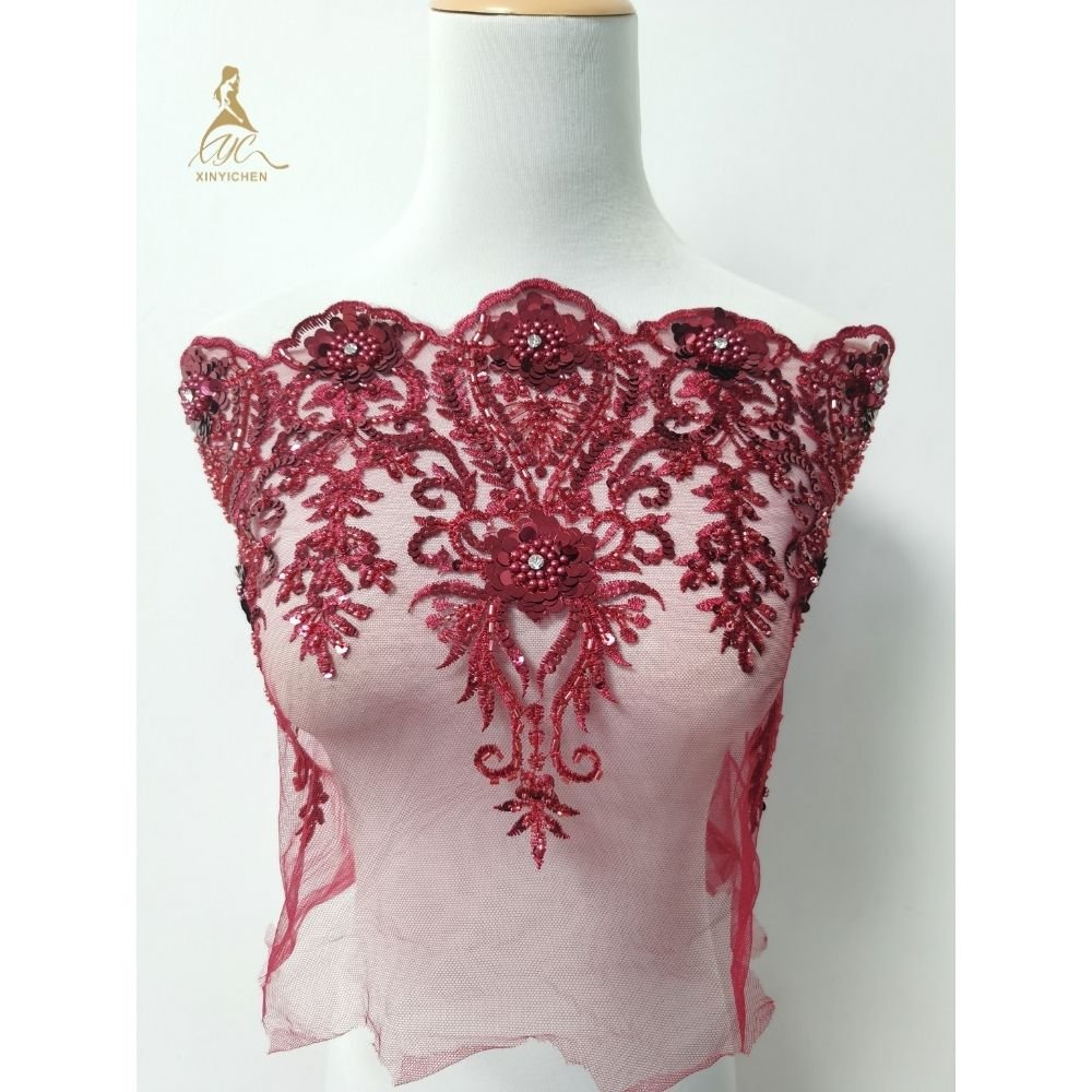 wholesale price 3D Flower high quality diamond sequin beaded embroidery lace diy trimming for wedding dress