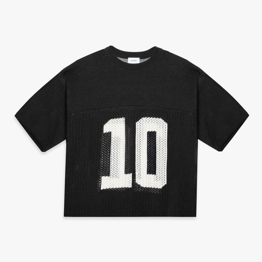 New Custom football basketball design logo knitwear fashion crew neck short sleeve men knit crochet sweater knitted mesh jersey