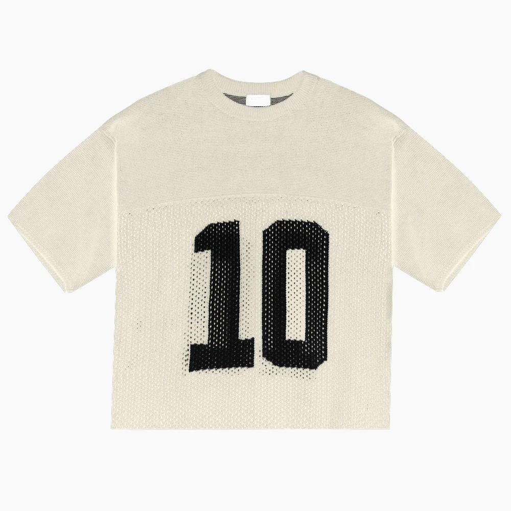 New Custom football basketball design logo knitwear fashion crew neck short sleeve men knit crochet sweater knitted mesh jersey