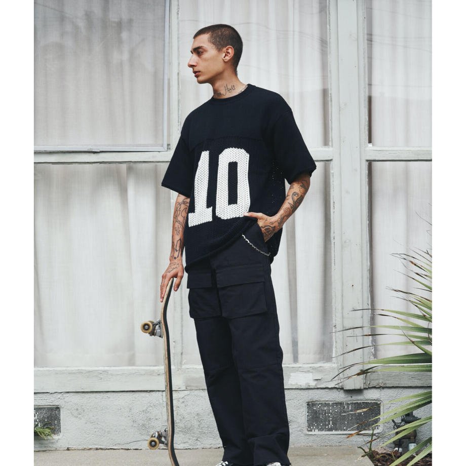 New Custom football basketball design logo knitwear fashion crew neck short sleeve men knit crochet sweater knitted mesh jersey