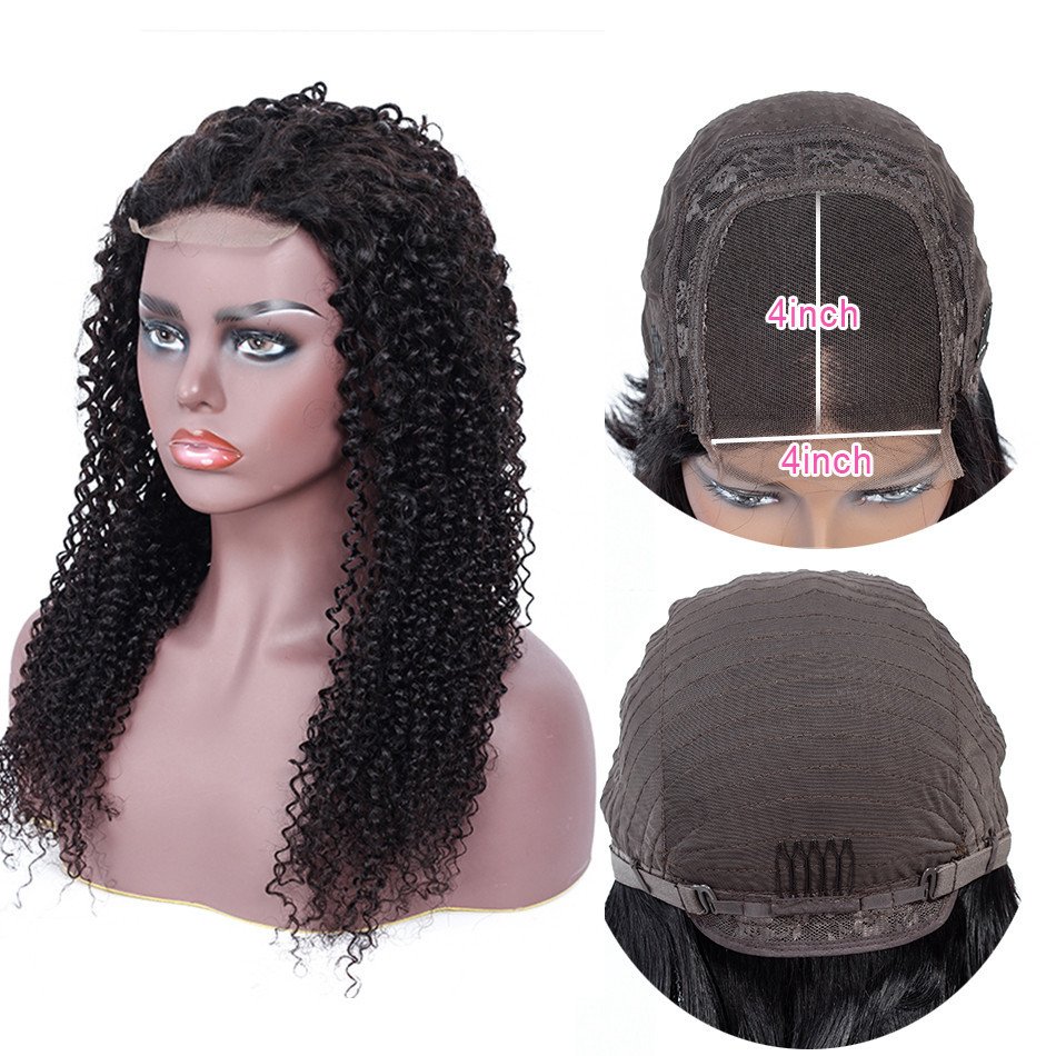 Cheap Peruvian Hair Kinky Curly Wig Pre Plucked With Baby Hair 4x4 Lace Closure Wig For Women HD Transparent Lace Human Hair Wig