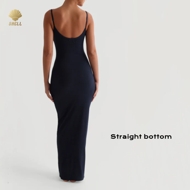 Luluxixiyaya Sleeveless Slip On Micro Ribbed Maxi Dress Sexy Straight Wide Bottom Adjustable Thin Strap Women Party Wear Dress