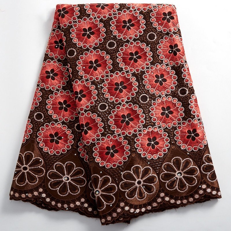 Embroidery African cotton lace fabric hot sale beaded Nigeria swiss voile cotton lace fabric material for women dress
