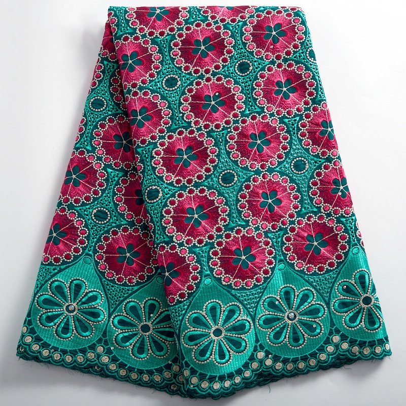 Embroidery African cotton lace fabric hot sale beaded Nigeria swiss voile cotton lace fabric material for women dress