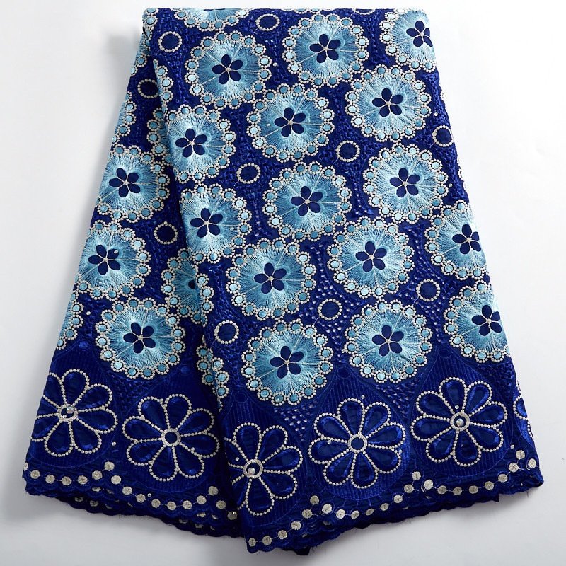 Embroidery African cotton lace fabric hot sale beaded Nigeria swiss voile cotton lace fabric material for women dress