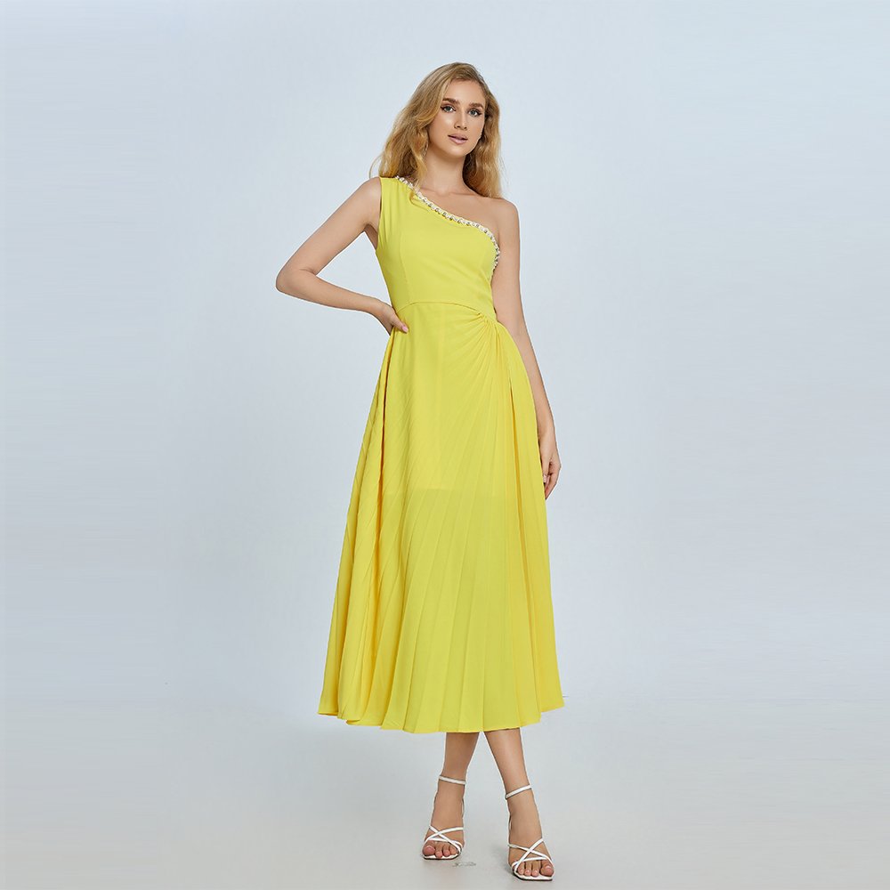 Women's Casual Diamond Sleeveless V-Neck Knee-Length Knitting Breathable Sustainable Washable OEM pleated dress