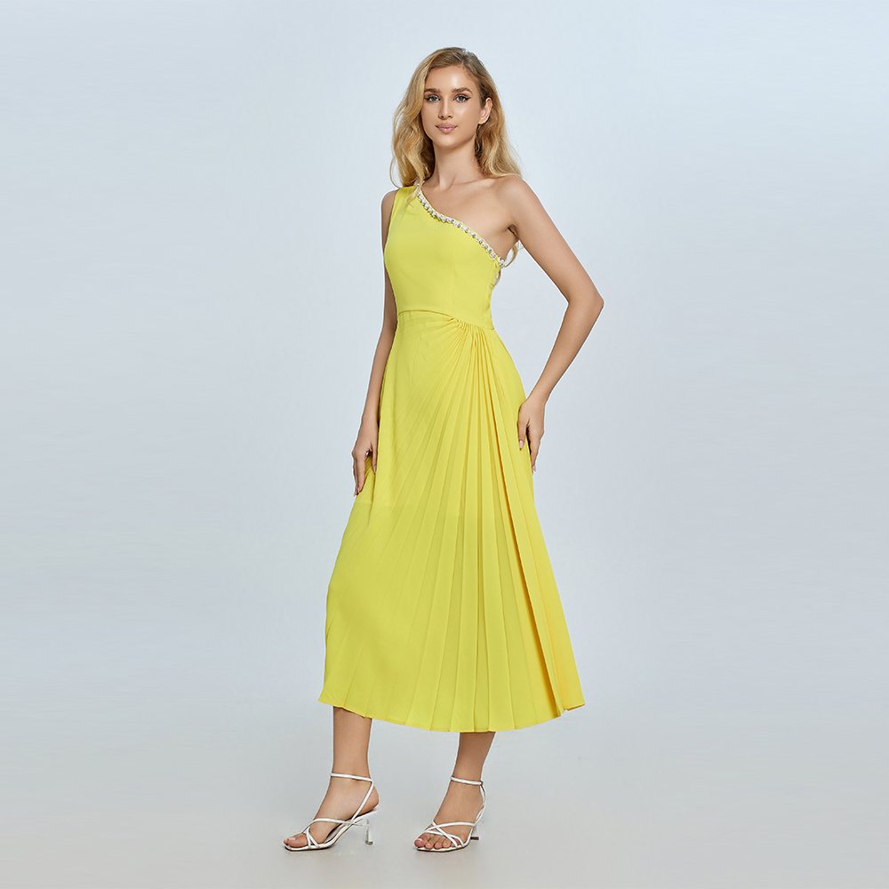 Women's Casual Diamond Sleeveless V-Neck Knee-Length Knitting Breathable Sustainable Washable OEM pleated dress