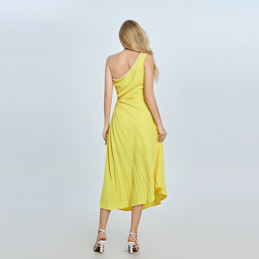 Women's Casual Diamond Sleeveless V-Neck Knee-Length Knitting Breathable Sustainable Washable OEM pleated dress
