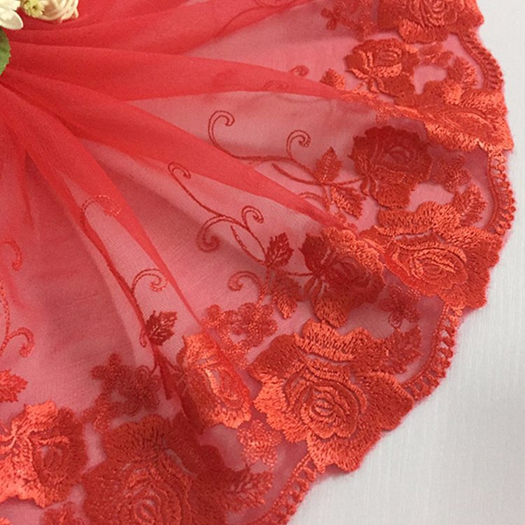 Embroidery fabric Water mesh Red polyester accessories set yarn soft mesh fabric embroider bridal lace fabric in stock