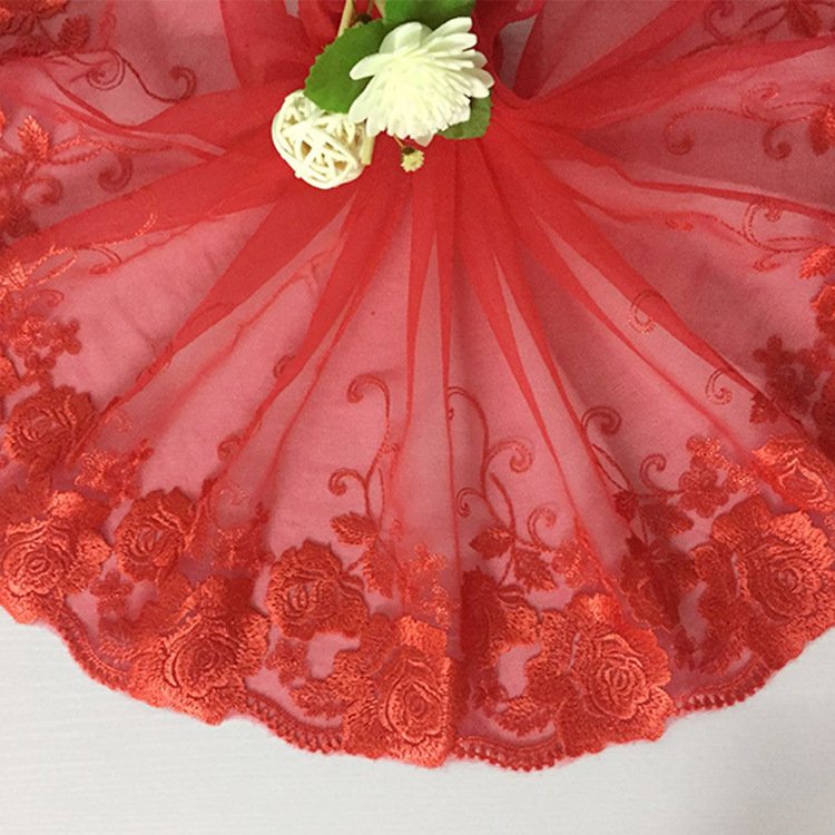 Embroidery fabric Water mesh Red polyester accessories set yarn soft mesh fabric embroider bridal lace fabric in stock