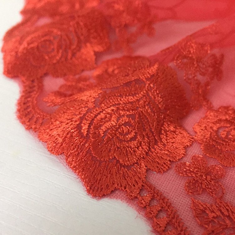 Embroidery fabric Water mesh Red polyester accessories set yarn soft mesh fabric embroider bridal lace fabric in stock