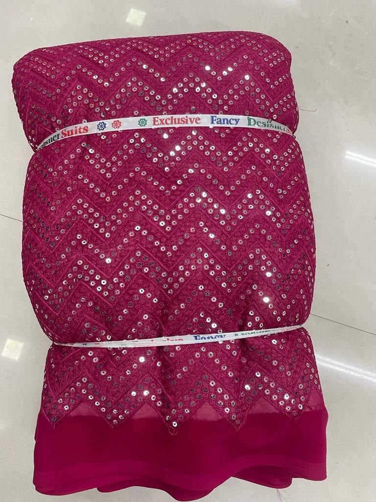 High Quality Exclusive Cotton Georgette Fabric Knitted Dress Material with Embroidery Sequence for Suits Available Export Price