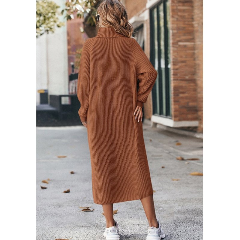 2024 Fall Sweater Womens Turtleneck Long Sleeve Knit Dress Pullover Ribbed Knit Dress High Quality Women Long Sweater Dress
