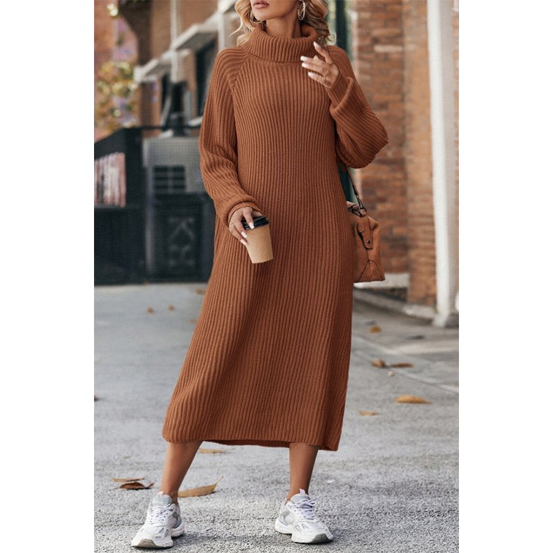 2024 Fall Sweater Womens Turtleneck Long Sleeve Knit Dress Pullover Ribbed Knit Dress High Quality Women Long Sweater Dress