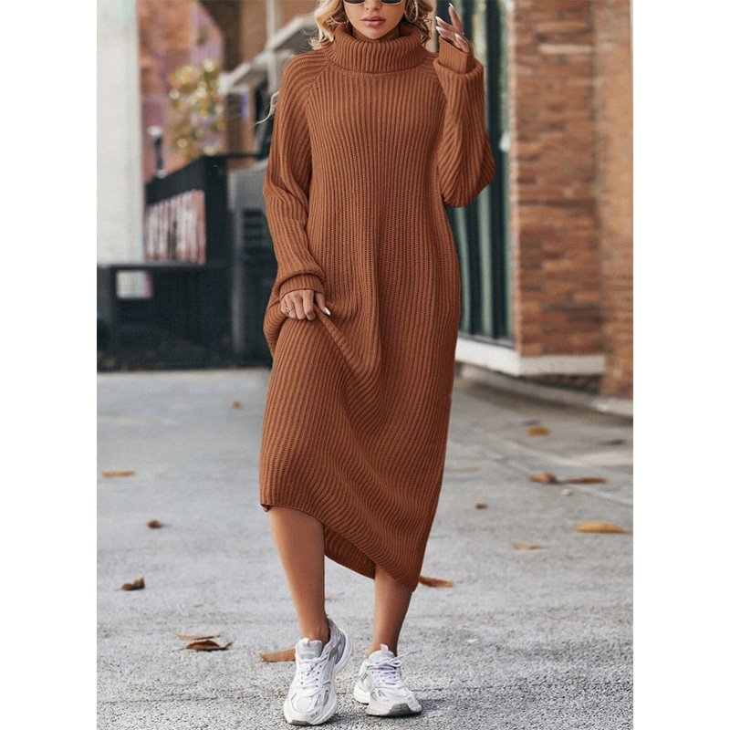 2024 Fall Sweater Womens Turtleneck Long Sleeve Knit Dress Pullover Ribbed Knit Dress High Quality Women Long Sweater Dress