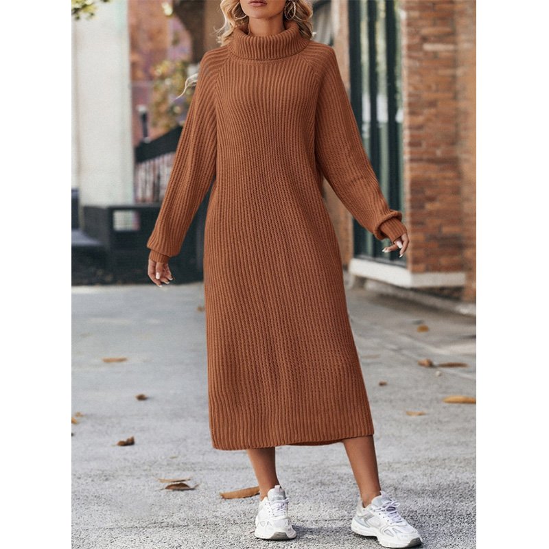 2024 Fall Sweater Womens Turtleneck Long Sleeve Knit Dress Pullover Ribbed Knit Dress High Quality Women Long Sweater Dress