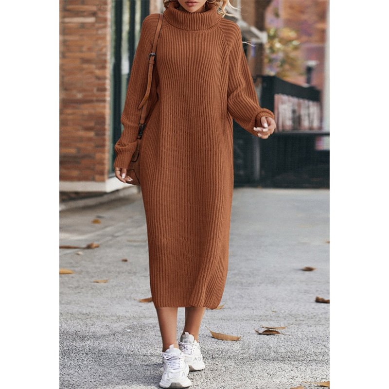 2024 Fall Sweater Womens Turtleneck Long Sleeve Knit Dress Pullover Ribbed Knit Dress High Quality Women Long Sweater Dress
