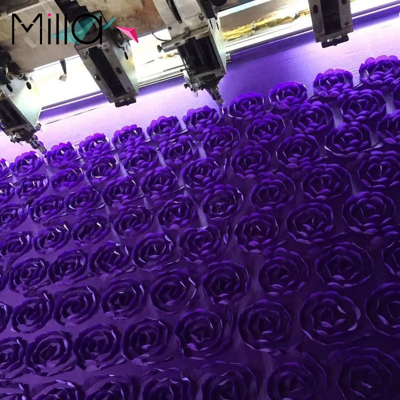 Wholesale 3D Satin Rosette Embroidery Fabric DIY Bridal Wedding Tablecloth Curtain Backdrop Aisle Runner Carpet Fabric