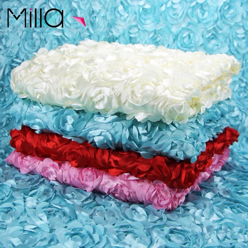 Wholesale 3D Satin Rosette Embroidery Fabric DIY Bridal Wedding Tablecloth Curtain Backdrop Aisle Runner Carpet Fabric