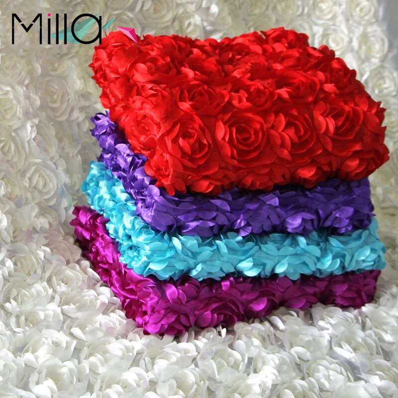 Wholesale 3D Satin Rosette Embroidery Fabric DIY Bridal Wedding Tablecloth Curtain Backdrop Aisle Runner Carpet Fabric