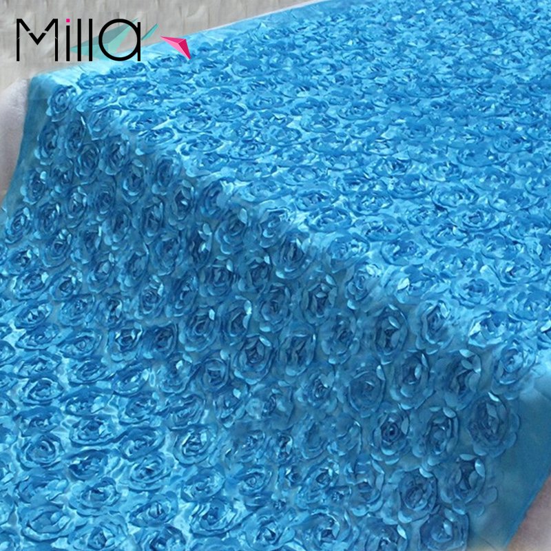 Wholesale 3D Satin Rosette Embroidery Fabric DIY Bridal Wedding Tablecloth Curtain Backdrop Aisle Runner Carpet Fabric