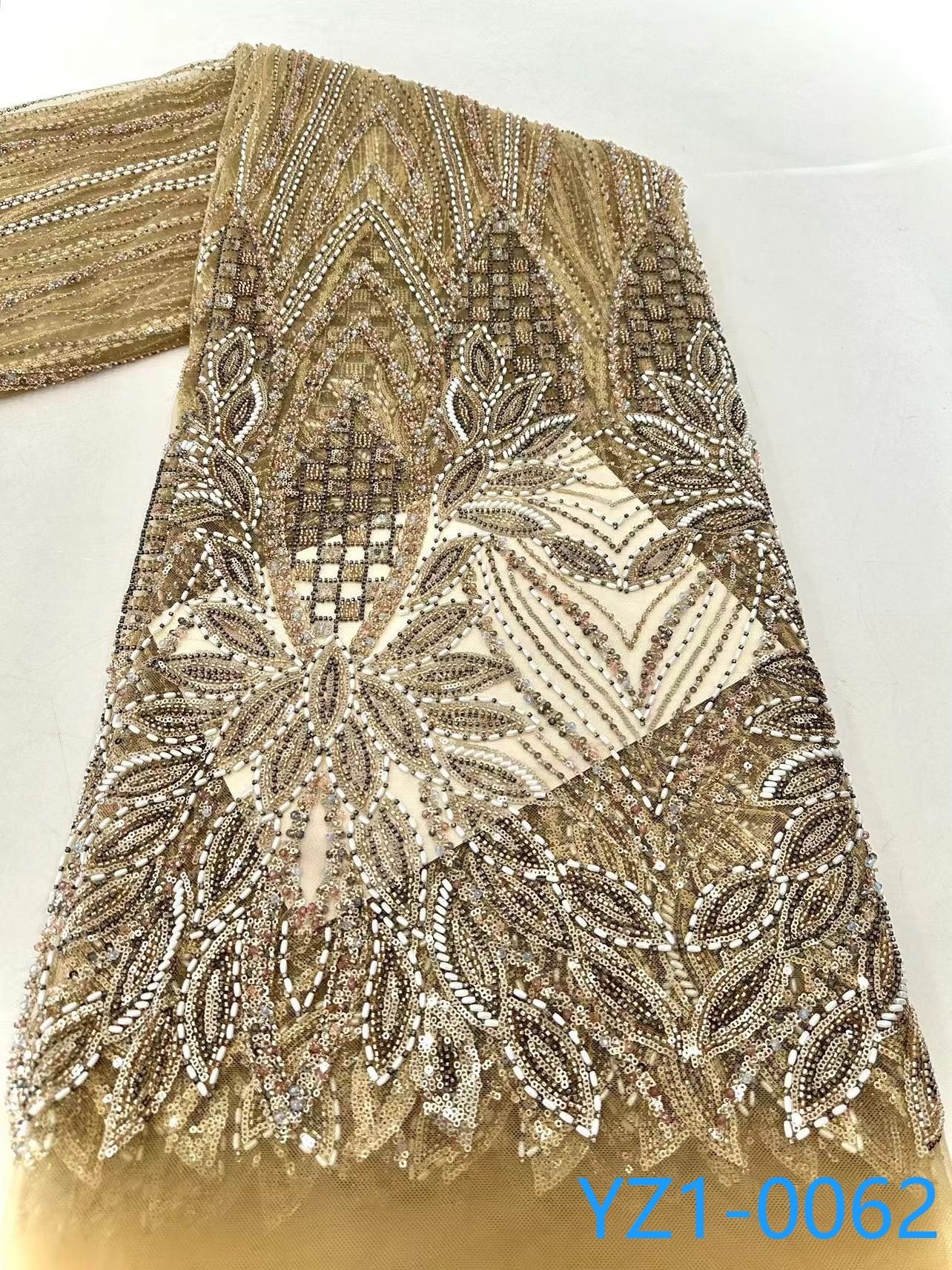 Luxury African Beaded Lace Fabric 2023 High-End French 5 Yard Embroidery Tulle Lace Fabric For Wedding Evening Dress for women