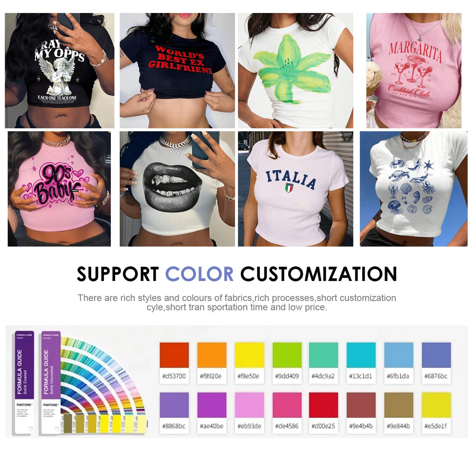 Custom Logo Baby Tee Woman Blank Crop Splicing T-shirt For Women OEM Short Sleeve Cotton Screen Printing girls crop top