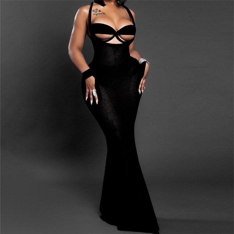 Peeqi K24D51331 fashion 2024 new summer streetwear solid color sleeveless backless halter slim dress sexy maxi dress women lady
