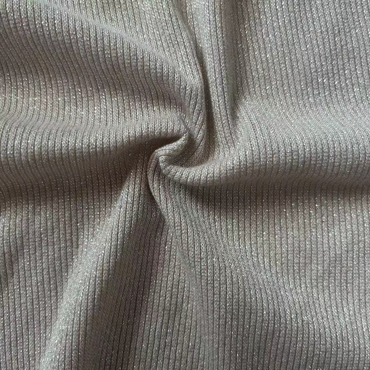 High Quality Custom Rayon Lurex Spandex Metallic Rib Fabric Shiny Dress Stretch Knitted Shirts Sweatshirts Weddings Garments