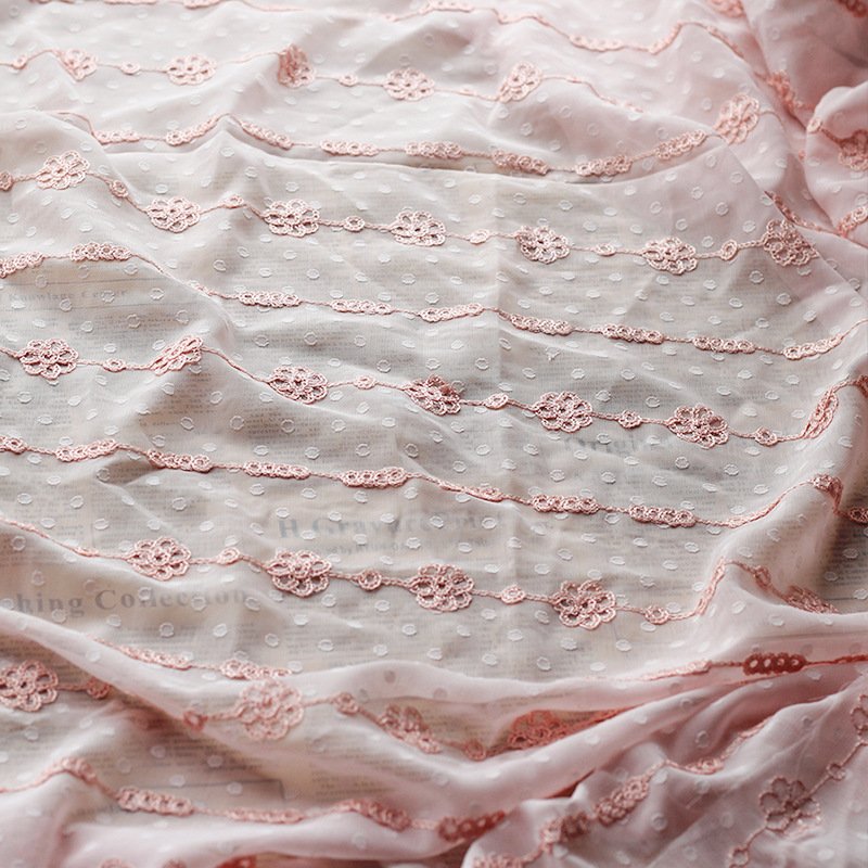 high quality 100%polyester dot jacquard embroidery style chiffon jacquard embroidery fabric for dress