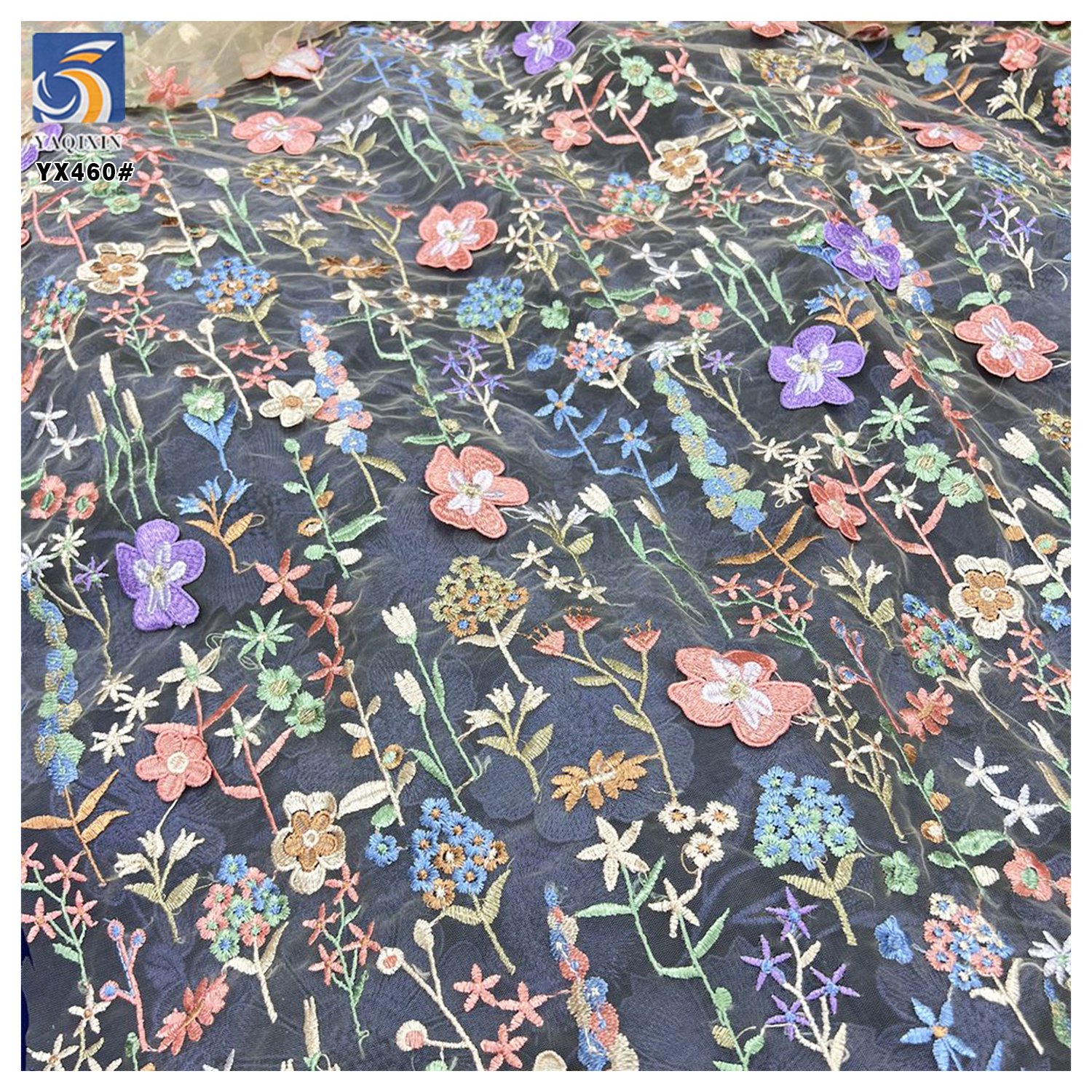 YX460 Cheap Floral Multicolor 3D Mesh Embroidery Fabric Lace Women's Clothing Wedding Dress Embroidery Fabric