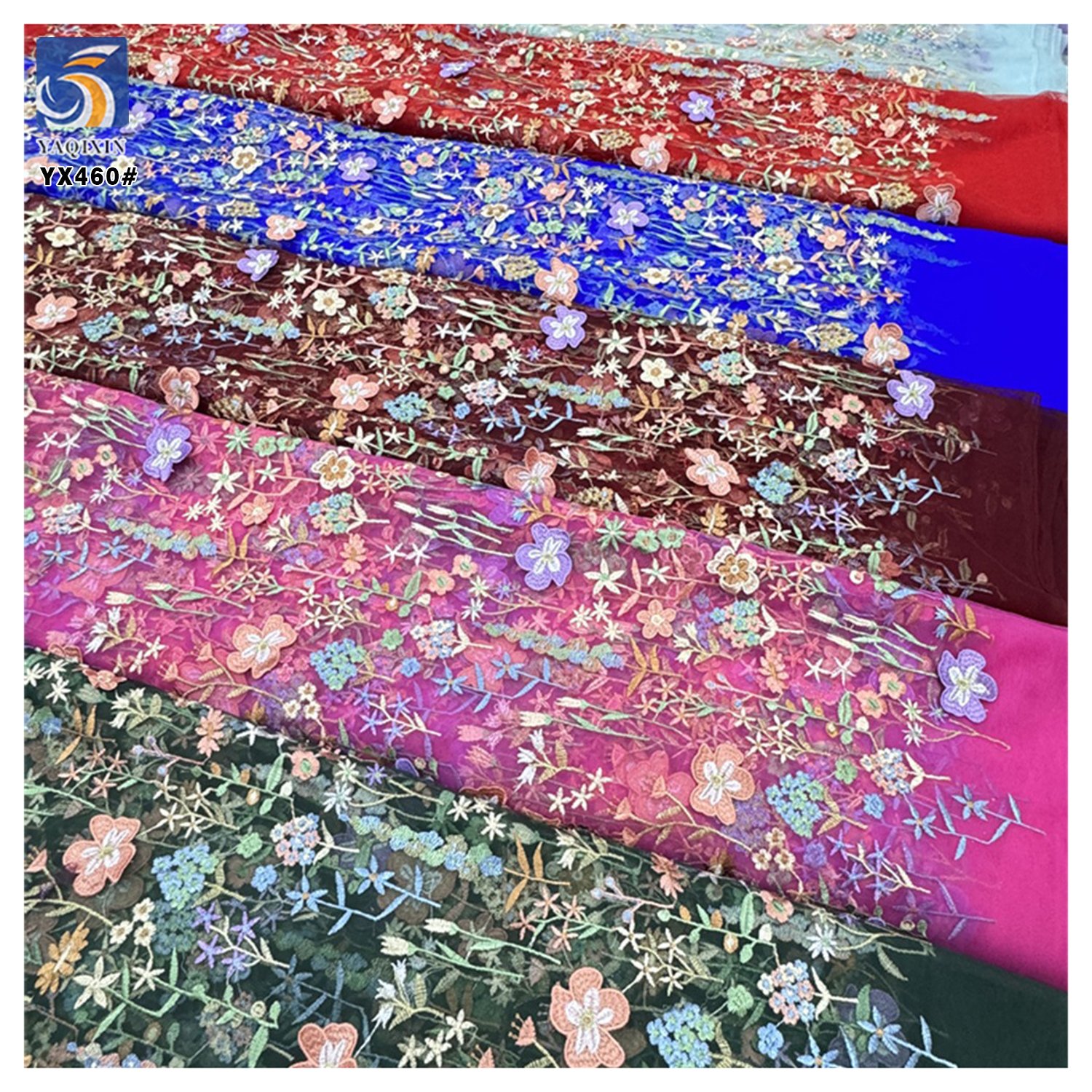 YX460 Cheap Floral Multicolor 3D Mesh Embroidery Fabric Lace Women's Clothing Wedding Dress Embroidery Fabric
