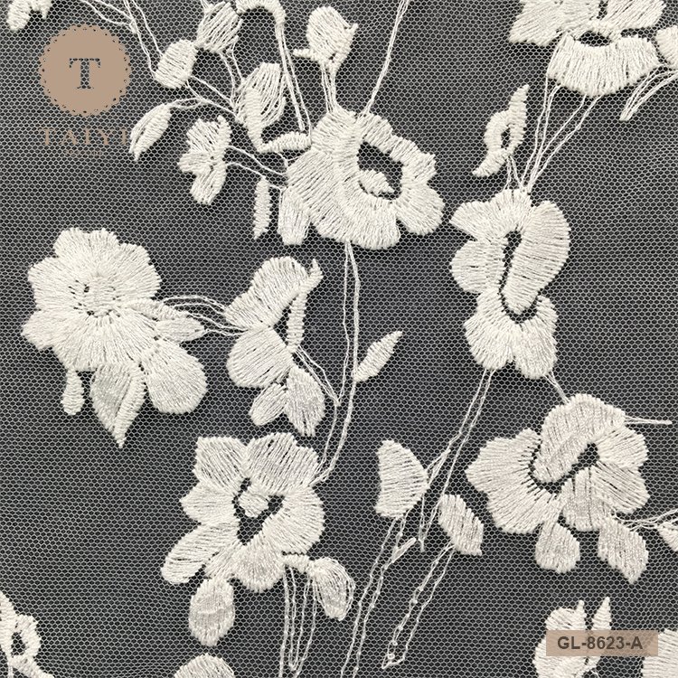 Hot Sale Swiss Voile Lace Embroidery Lace Trim With Beading Patch Machine Embroidery Lace