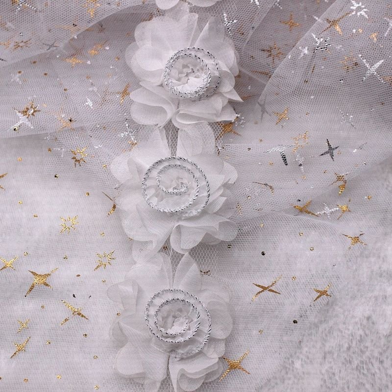 Hot Selling Product 6.5cm 3D Chiffon Flower Embroidery Lace fabric for Clothing dress Decorative Accessories XF21 12 flowers/ y