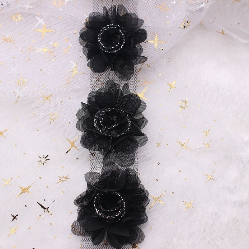 Hot Selling Product 6.5cm 3D Chiffon Flower Embroidery Lace fabric for Clothing dress Decorative Accessories XF21 12 flowers/ y
