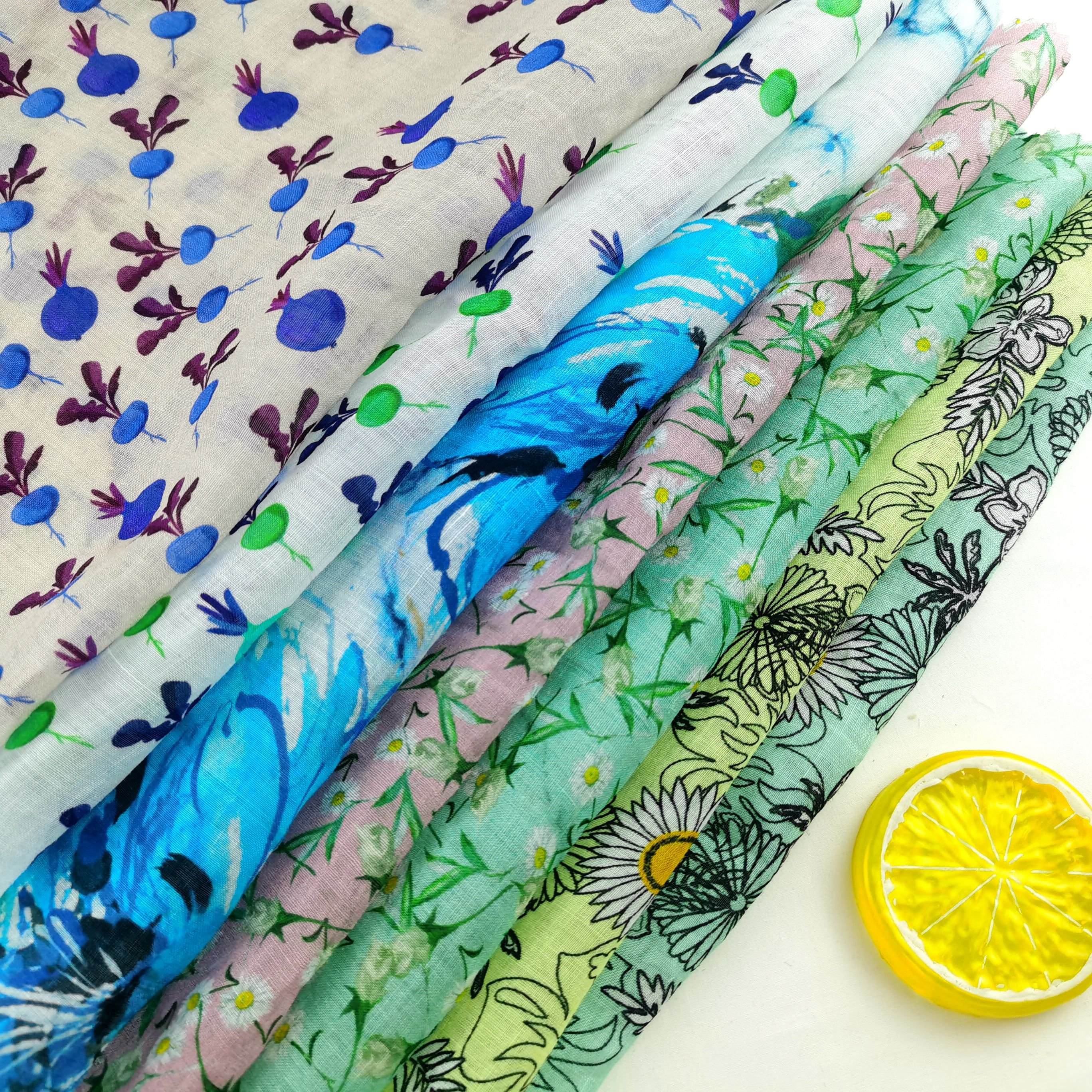 OEM Custom Design Colorful Floral pattern Ramie Linen Woven eco-friendly print Fabrics for lady' Clothing