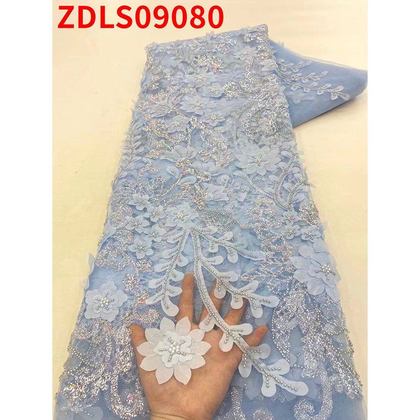 African Rope Tulle Lace Fabric Colors Luxury 3D Flower Printed Embroidery Embroidered Sequin Velvet 100% Cotton 5 Yards