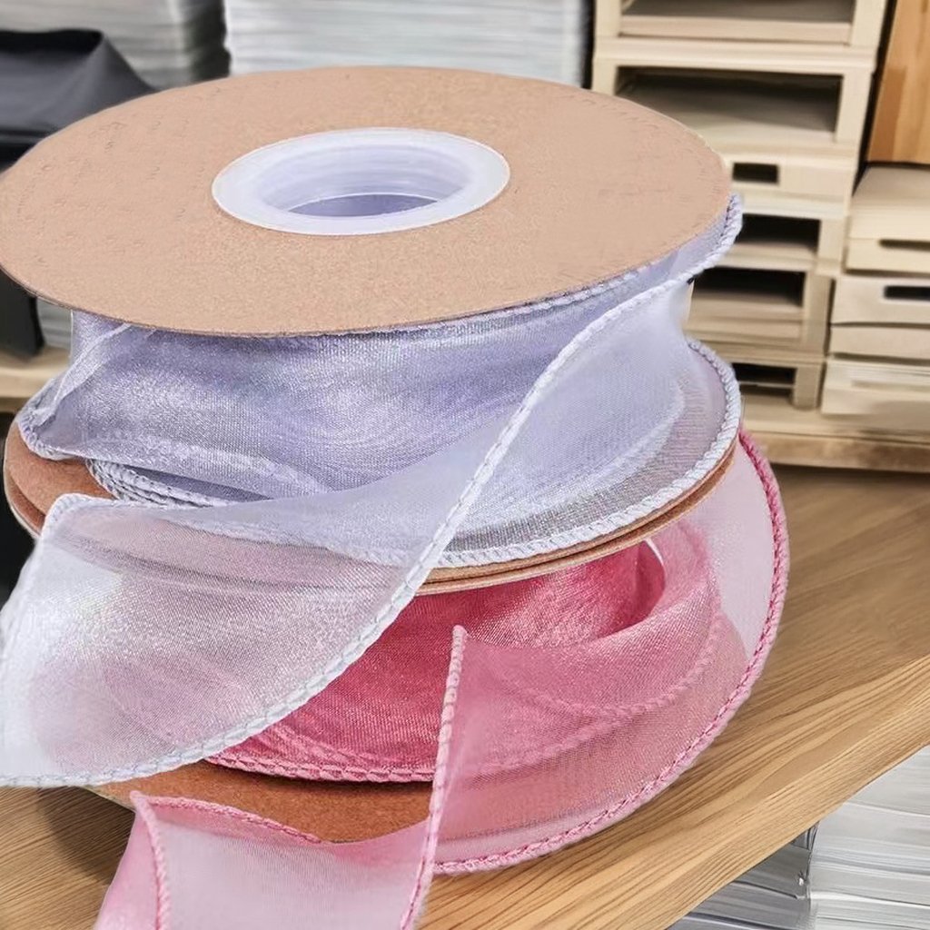 Customized 40mm Wavy Fishtail Yarn Ribbon Organza Lace Material Double Face Ribbon Cake Flower Gift Packaging