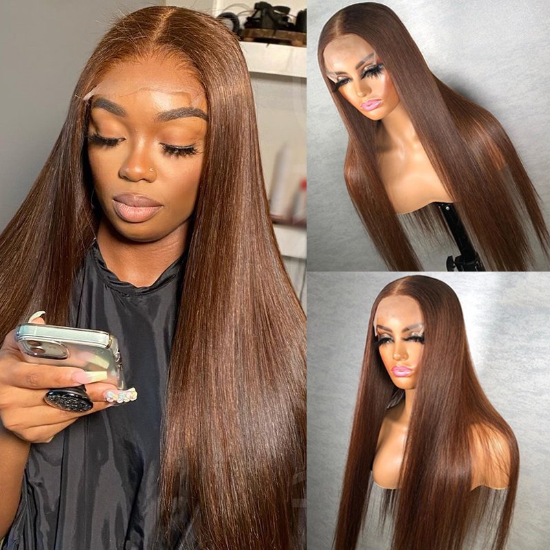 #4 Chocolate Dark Brown Human Hair Wig Remy virgin hair Lace Front Wig Transparent lace 10inch-30inch fast delivery