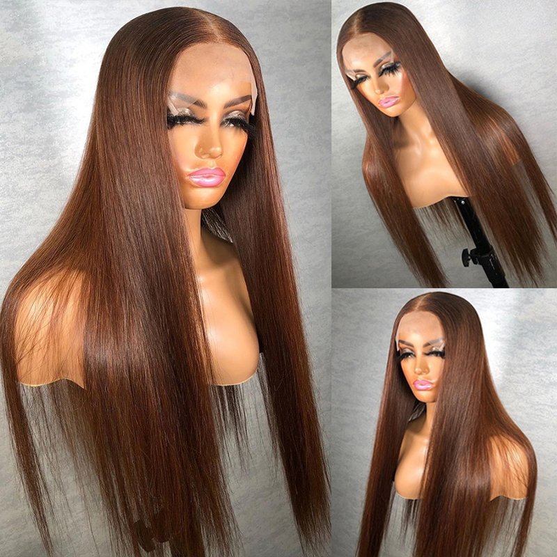 #4 Chocolate Dark Brown Human Hair Wig Remy virgin hair Lace Front Wig Transparent lace 10inch-30inch fast delivery