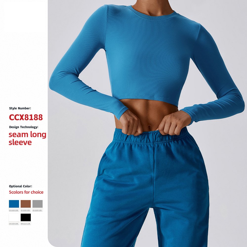 Leisure Running Sports Rib Design T-Shirt Gym Fitness Quick Dry Slim Long Sleeve Yoga Wear Top Custom Logo For Women Workout